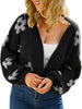 Fall Long Sleeve Open Front Fuzzy Daisy Print Knit Sweaters Casual Y2k Outerwear