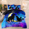 3Pcs Black Cat Bedding Cartoon Cat Comforter Set, Butterflies Moon Printed Bedding Set For Adults All Season, 1 Quilt 2 Pillow Cases