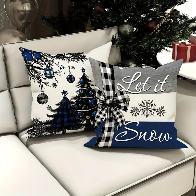 4pcs Christmas Tree Gift Pillowcases Contemporary Style - 18X18 Inches - Black And Blue - Comfortable And Soft - Polyester with Printed Design And Zipper Closure for Christmas Winter Living Room Bedroom Sofa Bed Decor Without Filling