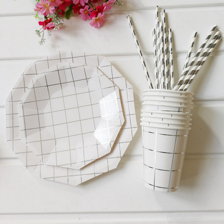 Octagonal Hot Stamping Silver Rose Gold Paper Party Tableware