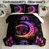 3Pcs Sun And Moon Bedding Set, Mushroom Comforter Set Boho Exotic Style Bedding Set Cosmic Planets, Bohemian Bedding Astrology Comforter For Adults Women, 1 Quilt 2 Pillowcases, Black (Without Core)