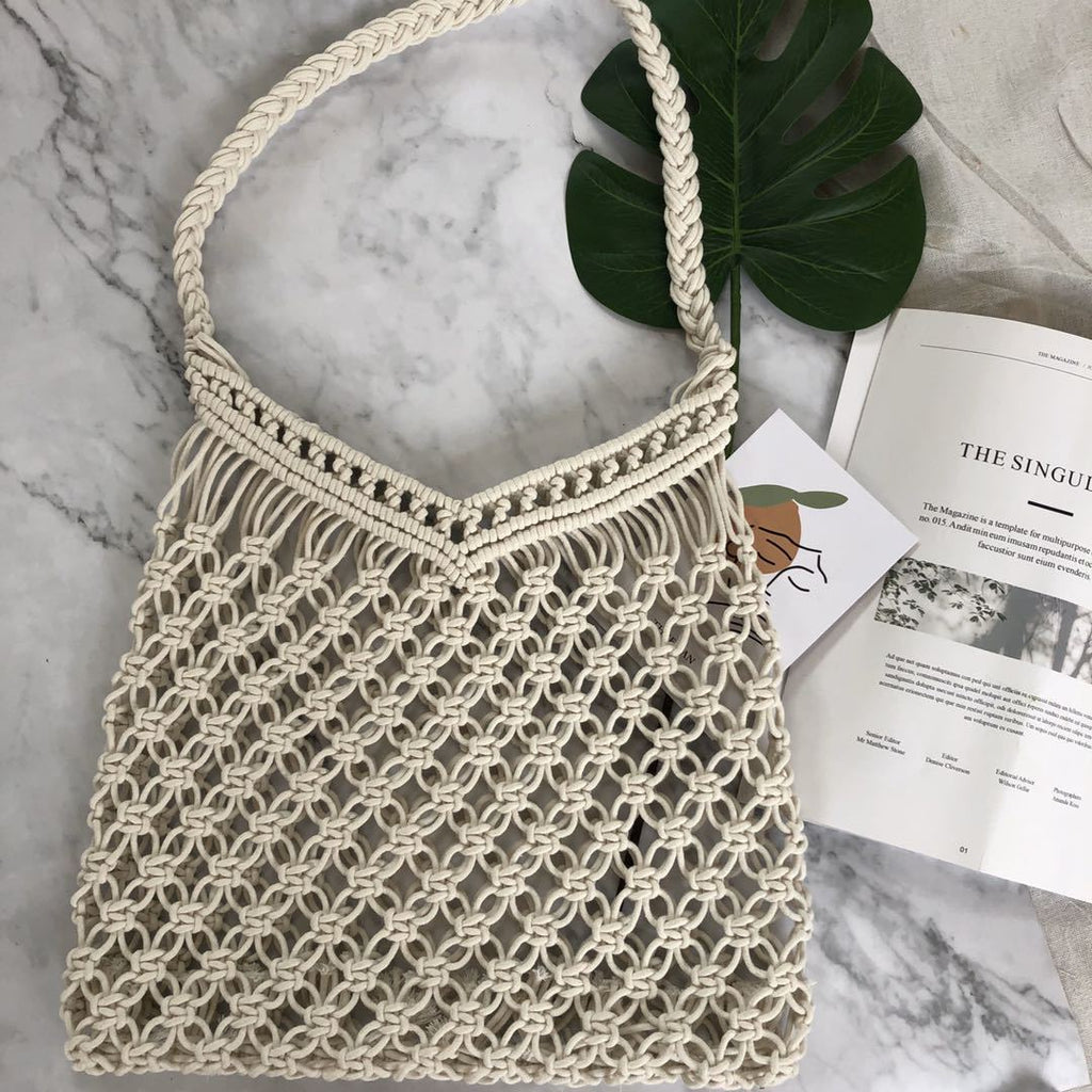 Ins Hollow Cotton Straw Woven Casual Bag