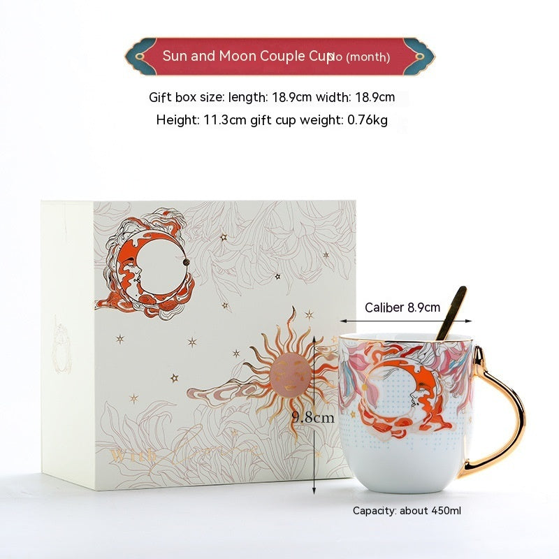 White Porcelain Water Cup Creative Sun Moon Couple's Cups