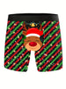 3pcs Men'S Christmas Boxer Briefs, Festive Santa & Reindeer Print, Polyester & Elastane Blend, High Stretch, Knit Fabric, Casual Shortie Underwear with Cartoon Patterns