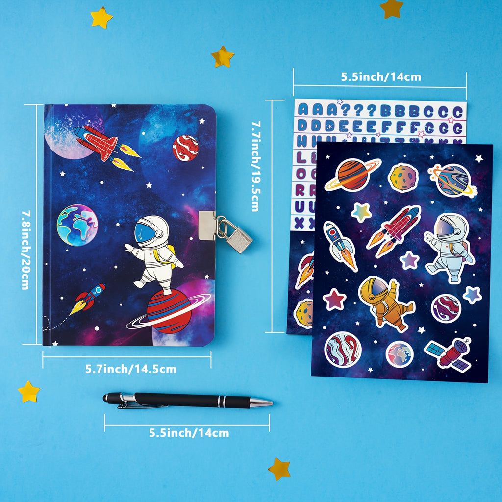 1pc Astronaut-Themed Luminous Journal with Lock and Keys - A5 Hardcover Dotted Paper Notebook, Personalized Gaming Diary, Includes Pen and Sticker Set, Ideal for Birthday or Christmas Gift