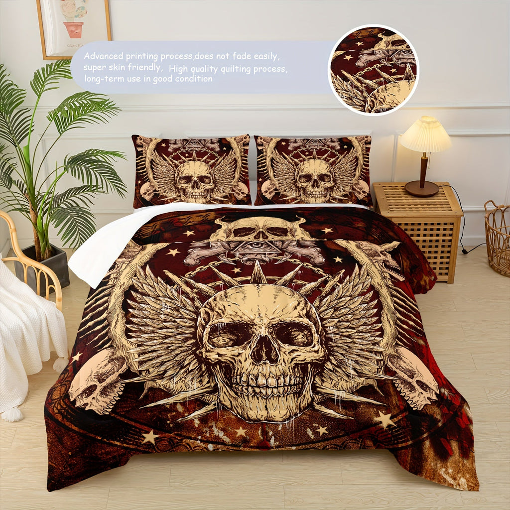 Black Skull Comforter Set, Skull Bedding Set, Victorian Gothic Comforter Set, Victorian Gothic Bedroom Decorations, 3 Piece Set (1 Bed Comforter + 2 Pillow Cases), Four Seasons Comforter, Soft Comforter And Breathable