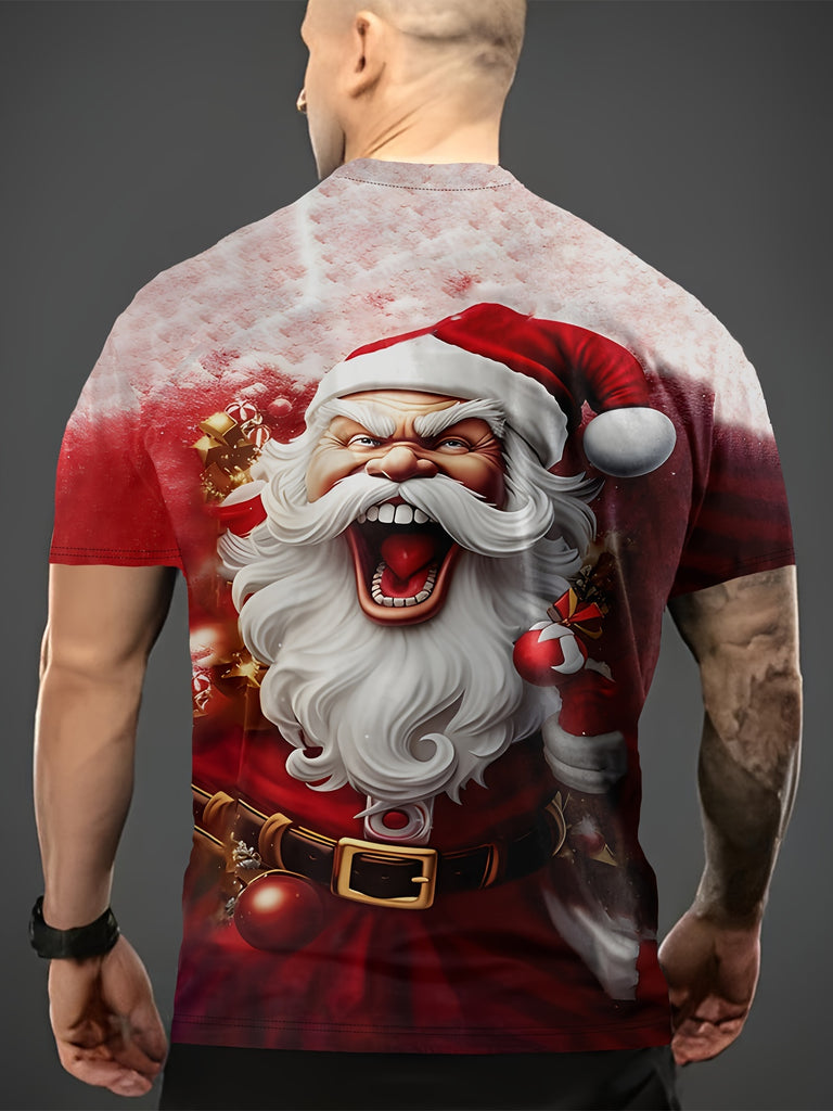 Christmas Pattern Print T-shirt, Men's Casual Comfy Crew Neck Tee, Trendy Short Sleeve Top For Summer Daily Wear