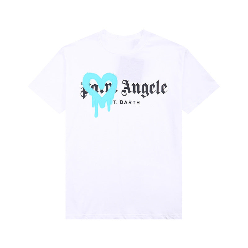 European American Fashion Brand Love Spray Printing Short Sleeve Spring And Autumn Men And Women Same Style Casual Loose-fitting T-shirt