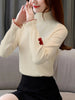 High Neck Long Sleeve Knit Top With Pearl Details, Acrylic Fabric, Korean Style, Autumn/Winter Fashion, Hand Wash Or Dry Clean