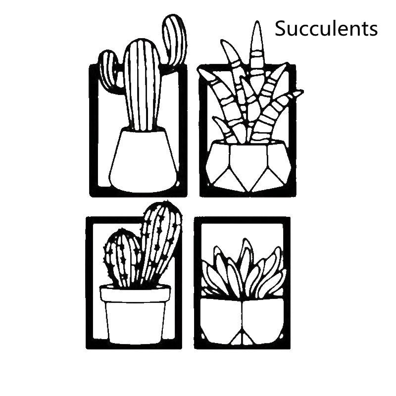 Cactus Metal Art Silhouette Decorative Painting Home
