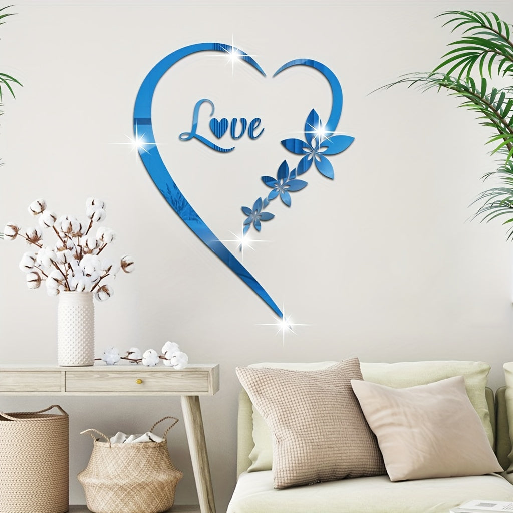 1pc Glamorous Romantic Heart Acrylic Mirror Wall Sticker - Self-Adhesive, Removable, 1mm Thick - Adds Romantic Charm to Living Room & Bedroom Decor - Vibrant, Durable & Easy to Apply