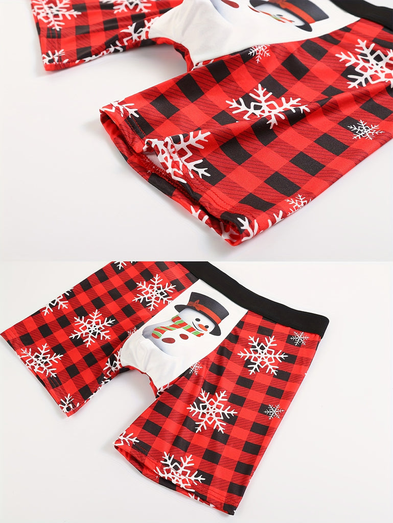 4pcs Men's Christmas Boxer Briefs Set with Santa, Snowflakes & Gingerbread for Man Designs - Includes Greeting Card, Comfortable Polyester Blend, Perfect Holiday Gift