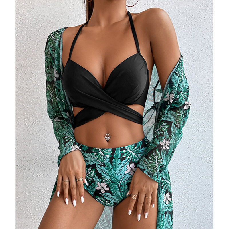 New Style Swimsuit Three Piece Printed Sunscreen