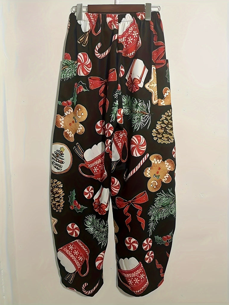 Women's Trendy Loose Fit Lantern Pants - 3D Christmas Print, Casual Street Wear, Activewear, Comfortable and Stylish Bottoms for Holiday Season