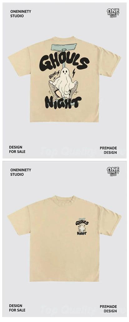 High Street Skull Money Printing Oversized Pattern  Gothic Cotton T-shirt Harajuku Couple Y2g Shirt Short Sleeve