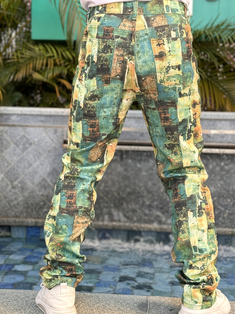 American Men's Printed Denim Pants, Fashion Street Straight Tube Style, Trend Full 3D Digital Printing, Suitable for All Occasions, Straight Tube Pants, Full Strip Fashion Printing Design, Suitable for All Seasons, So Young Men Special Choice