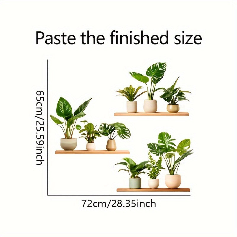 3pcs/set Removable Artistic Wall Decal, Green Plant Potted Mural, Self-adhesive Wall Art Sticker For Bedroom, Entryway, Living Room, Office, Porch, Background Wall Decor, Home Decoration