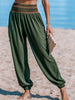 Shirred Waist Fitted Bottom Joggers, Casual Sporty Pants For Spring & Summer, Women's Clothing