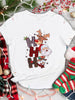 Women's Festive Christmas T-Shirt with Santa, Snowman & Reindeer Print - Breathable, Casual Crew Neck Short Sleeve Top - Perfect Holiday Gift