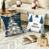 4pcs Navy Blue Christmas Pillow Covers Set - Snowflake, Elk & Tree Designs | Merry Holiday Farmhouse Decor for Living Room, Bedroom, Porch | 18x18 Inches, Zip Closure, Machine Washable