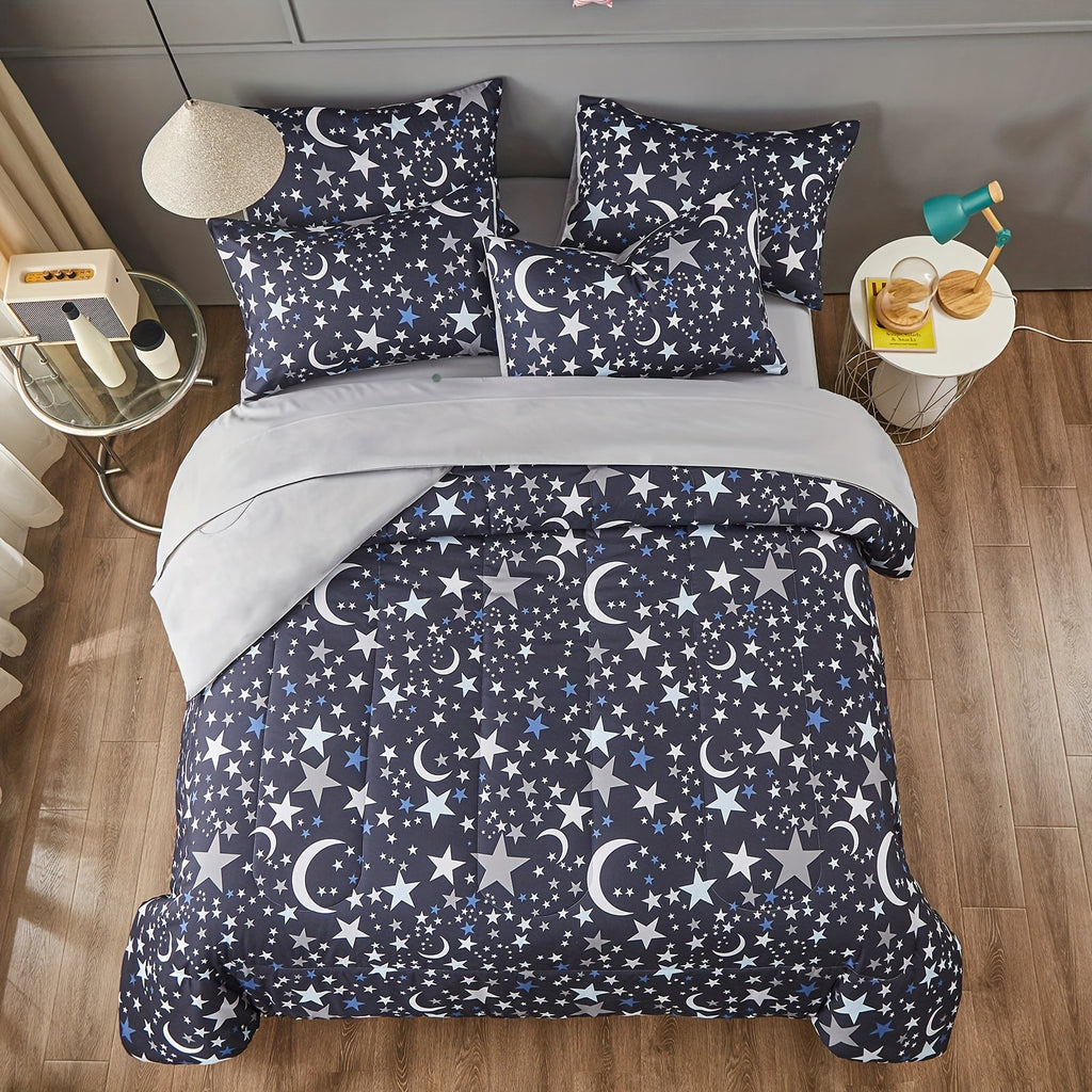 4/5Pcs Starry Sky Print Comforter Sets - Stain-Resistant, Hypoallergenic, And Lightweight Bedding For All Seasons - Twin/Queen Size Bed In A Bag With 100% Polyester Filling Halloween decor