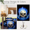 4pcs Blue Flame Skull Comforter Set, Halloween Theme Quilted Bedding, Stain Resistant Lightweight Fluffy Duvet Cover with 2 Pillow Shams, Machine Washable, Polyester, with Digital Print for All Seasons