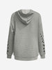 Plus Size Casual Sweatshirt, Women's Plus Cat & Paw Print Waffle Pattern Long Sleeve Drawstring Hoodie With Pockets