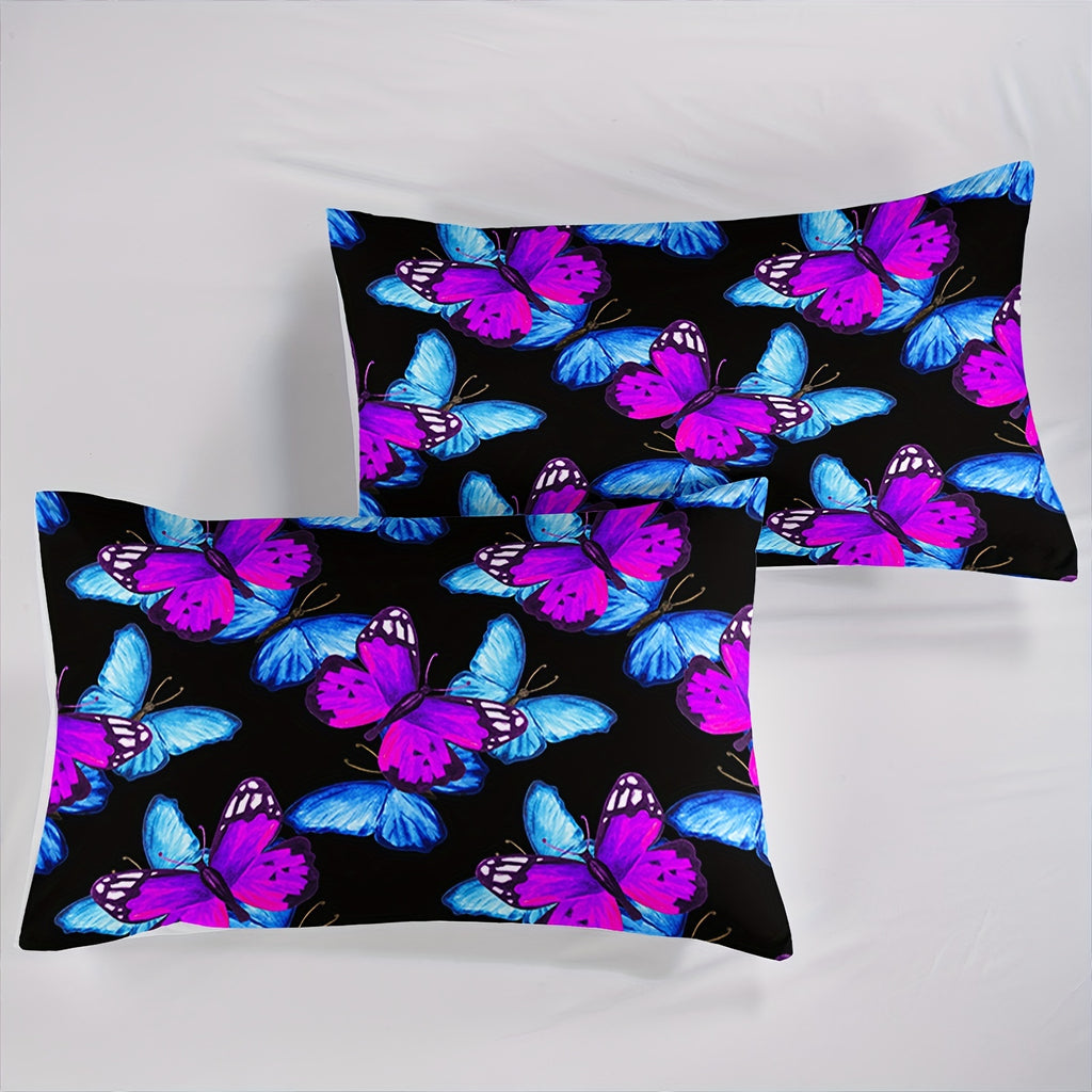 3pcs Fashion Comforter Set (1*Comforter + 2*Pillowcase, Without Core), Purple And Blue Butterfly Print All Season Bedding Set, Soft Comfortable And Skin-friendly Comforter For Bedroom, Guest Room