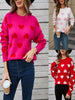 Women's Autumn Winter Knit Sweater Long Sleeve Crewneck Heart Print Loose Knitwear