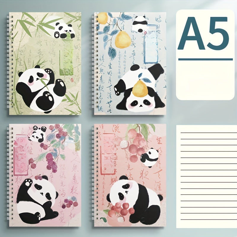 2pcs Cute Panda Themed Spiral Notebooks, Thick Lined Paper for Writing and Drawing, Smooth Finish Daily Office Supplies, for Spring