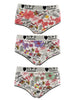 3 Pcs Comfy Floral Print Briefs, Stretchy Cotton Intimates Panties with Letter & Heart Decor, Breathable Women's Lingerie & Underwear