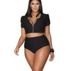 Solid color zipper high waist swimsuit