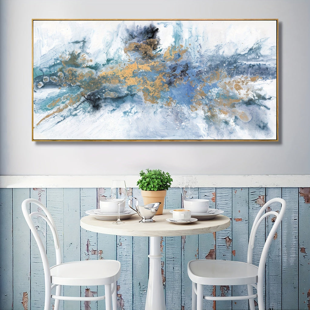 Modern Fantasy Paintings - Navy Blue Yellow Abstract Wall Art Prints Canvas Painting Large Size - Framed & Ready to Hang - For Living Room Bedroom Office Decoration - Perfect Gift for Art Lovers