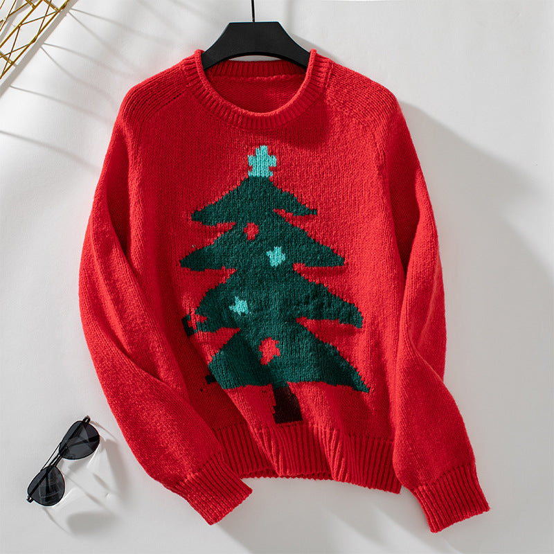 Christmas Tree Pullover Women's Round Neck Loose Sweater