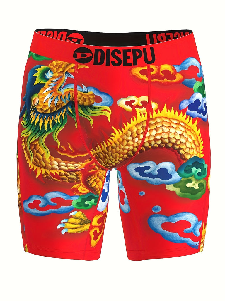 Mens' Dragon Pattern Sports Boxer Briefs - Ultra Breathable, Comfy, Quick Drying, Stretchy, and Moisture-Wicking - Ideal for Beach, Pool, Swim, and Novelty Underwear