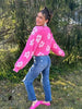 Fall Long Sleeve Open Front Fuzzy Daisy Print Knit Sweaters Casual Y2k Outerwear