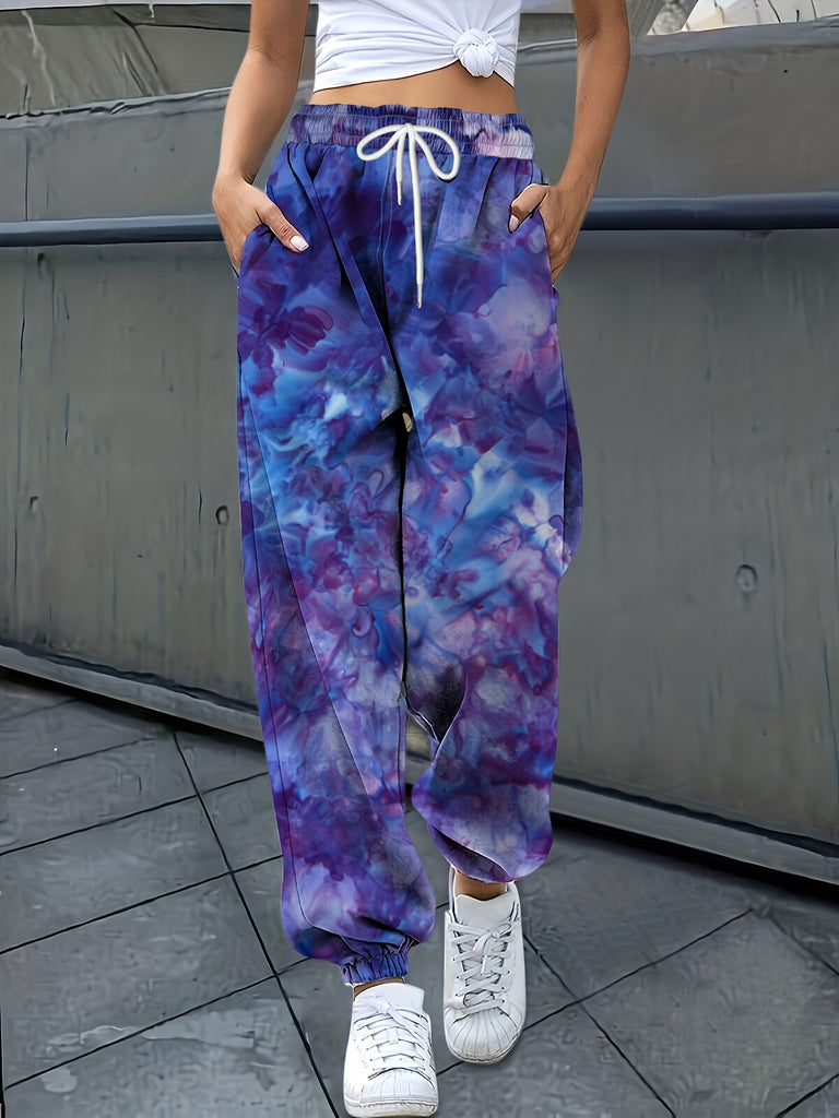 Tie Dye Jogger Sweatpants, Casual Drawstring Waist Pants For Fall & Winter, Women's Clothing