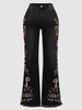 Women's Embroidered Bell-Bottom Casual Full-Length Black Jeans