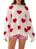 Chic Heart Pattern Sweater for Women - Cozy Acrylic, Long Sleeve, Round Neck Pullover - Perfect for Fall & Winter