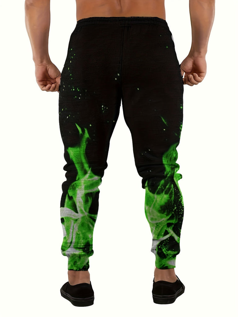 Fire Pattern Print Drawstring Sweatpants Loose Fit Pants Men's Casual Joggers For Men Winter Fall Running Jogging