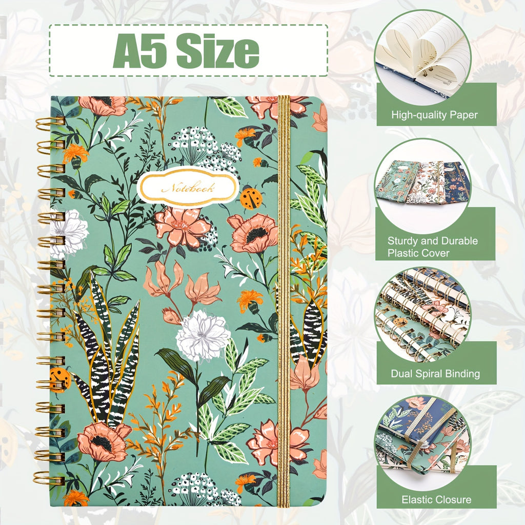 Superlele 6 Pack Journals, 5.7×8.5in Notebooks, 3 Spring Floral Designs, Hardcover Spiral Notebook, 160 Pages College Ruled, For School Office Home Gifts, Chrismas Gifts