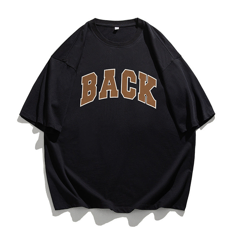 Men's And Women's Retro American Cotton Suede Puff Print T-shirt