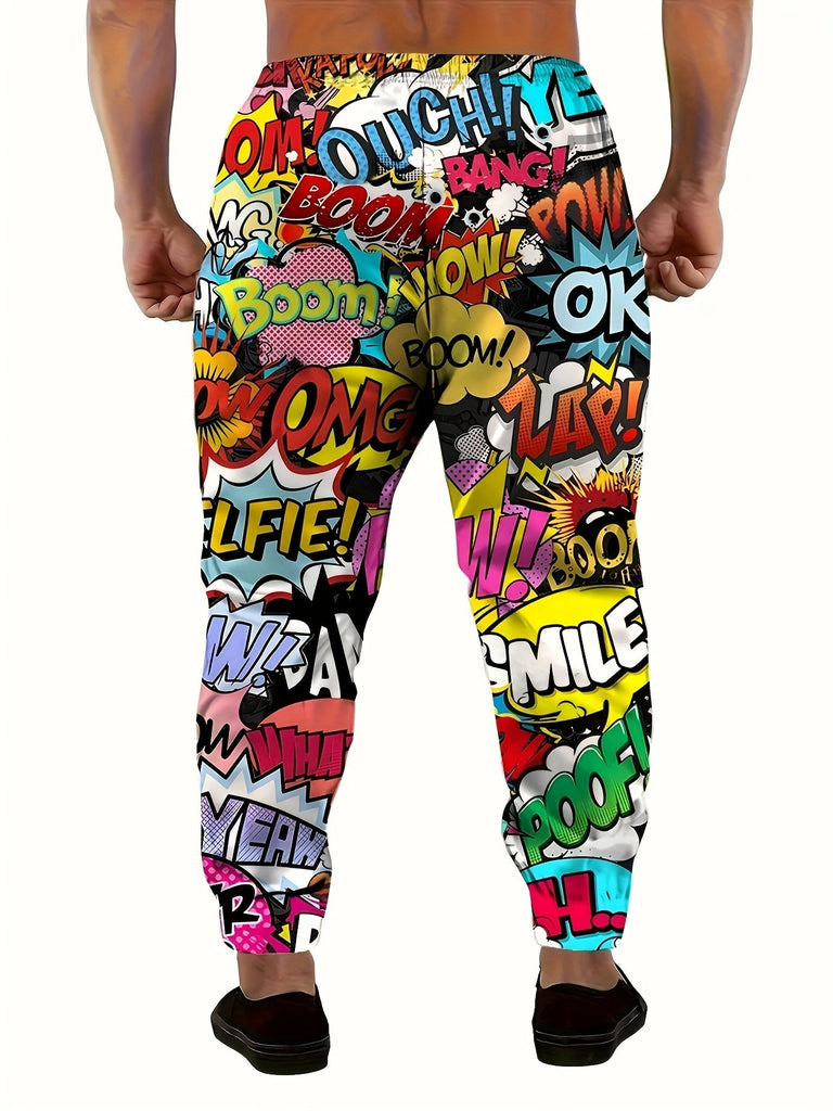 Men's 3D Anime Print Joggers with Drawstring & Pockets - Stylish, Comfortable Polyester Sweatpants - For Casual Wear - Perfect Gift for Anime Fans