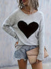 Heart Pattern Drop Shoulder Long Sleeve Sweater for Women, Casual Fall & Winter Cozy Knitwear