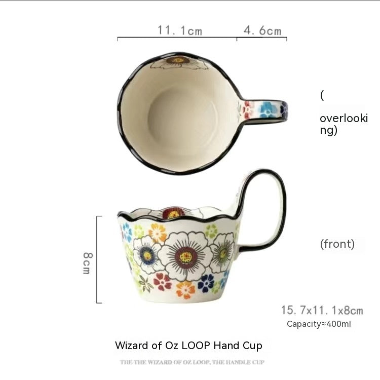 Handmade Large Capacity Painted Irregular Breakfast Cups For Household Use