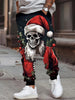 Men'S Fashion 3D Christmas Santa Skull Print Casual Polyester Sweatpants with Drawstring and Pockets - Slight Stretch Knit Fabric Regular Fit Joggers