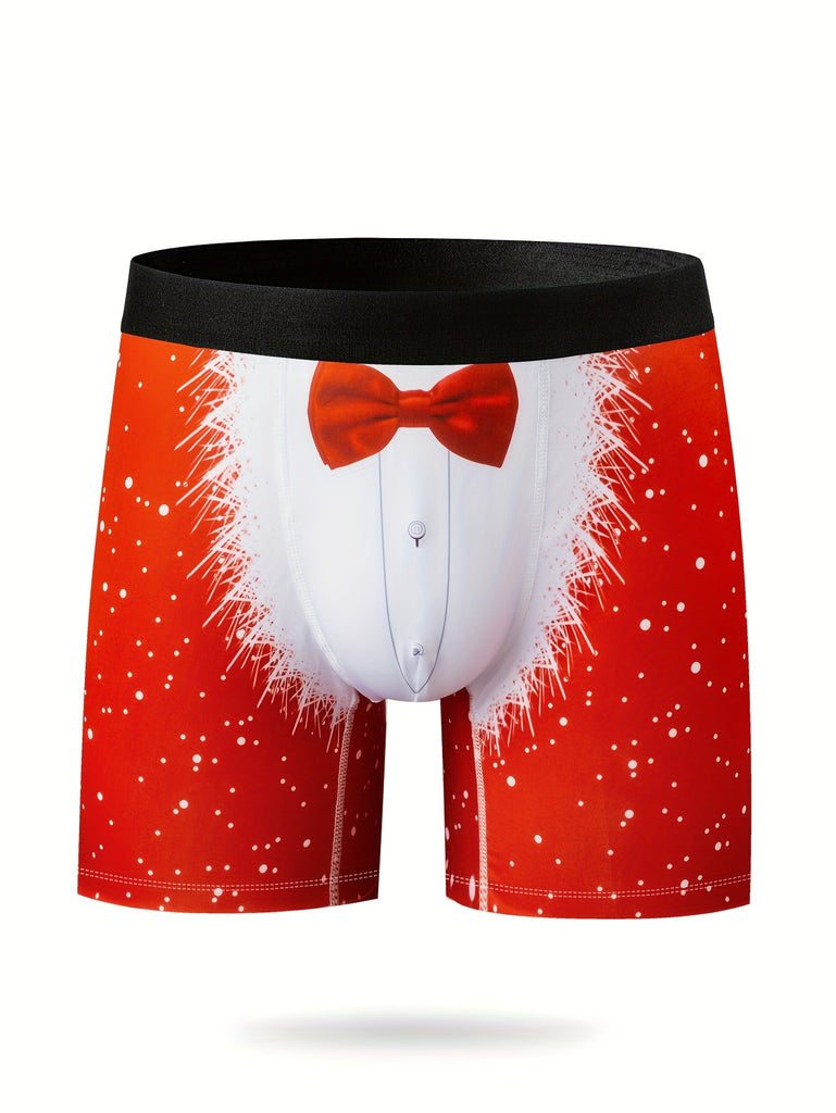 Men's Festive Christmas Boxer Briefs - Breathable, Comfort-Fit with Fun Digital Print Design, Stretchy Polyester Blend