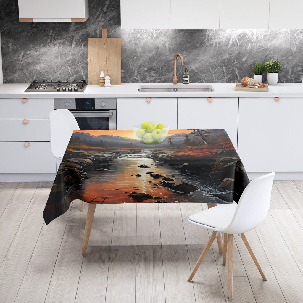 1pc Table Cloth, Sunset Landscape Design Stain Resistant And Washable Tablecloth, Waterproof And Oil-proof Table Cover, For Picnics, Camping, Weddings, Birthday Parties, Christmas Restaurants, And Buffets, Table Decoration, Home Supplies