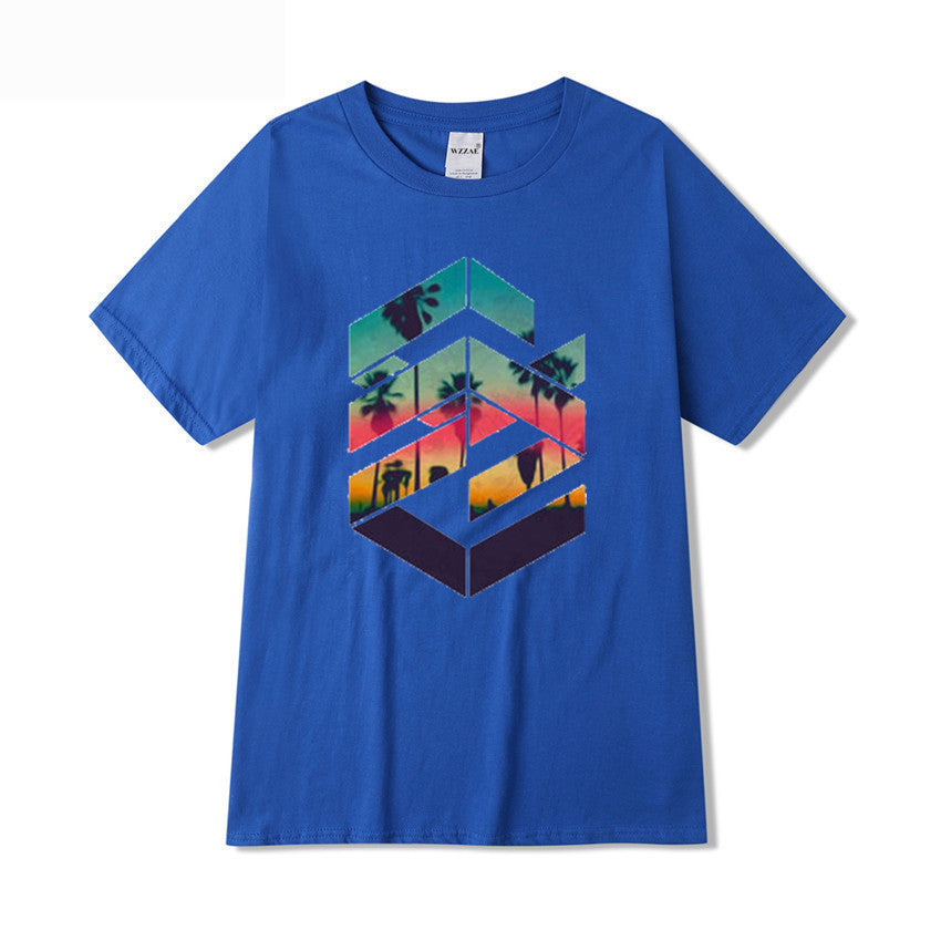 Summer And Autumn Pattern Printed Short-sleeved T-shirt Youth Printing Moon Maze Creative Short-sleeved T-shirt