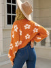 Fall Long Sleeve Open Front Fuzzy Daisy Print Knit Sweaters Casual Y2k Outerwear